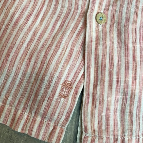 TOMMY Bahama 100% linen red/pink and white striped long sleeve button down. XL - Picture 3 of 13